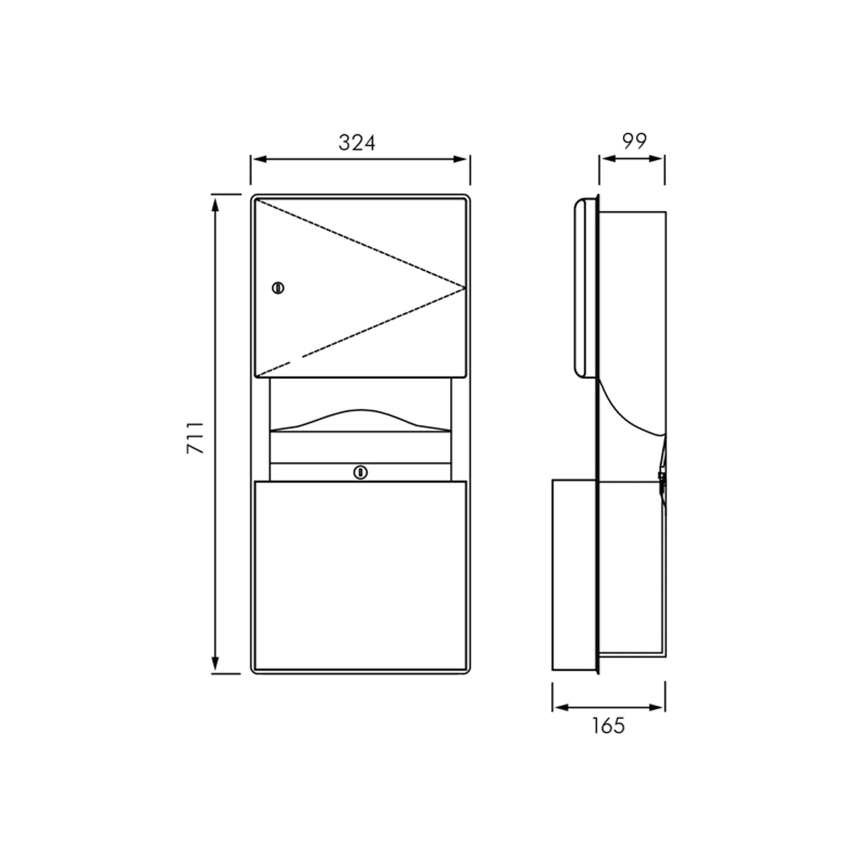 ASI Roval Recessed Mounted Paper Towel Dispenser and Waste Bin dimensions