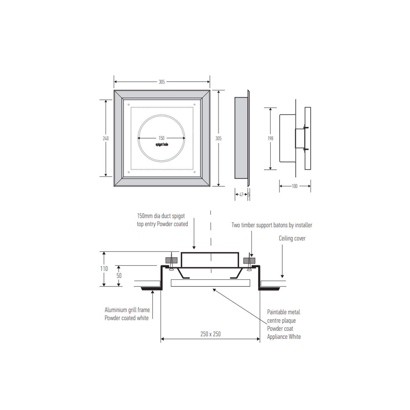 HB1011 / 250 Retro Fit Framed Square Grill