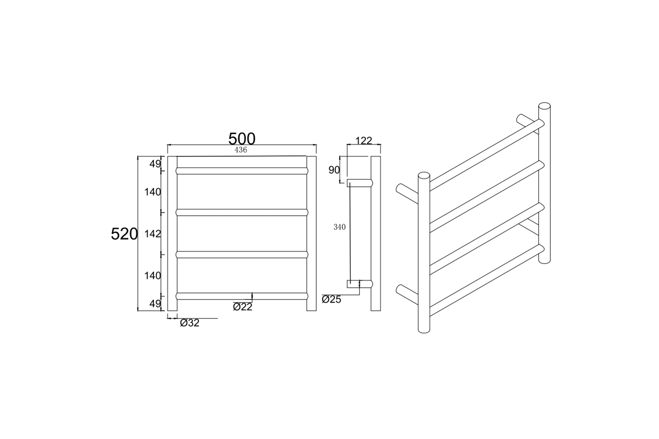 Round Electric Heated Towel Rack 4 Bars