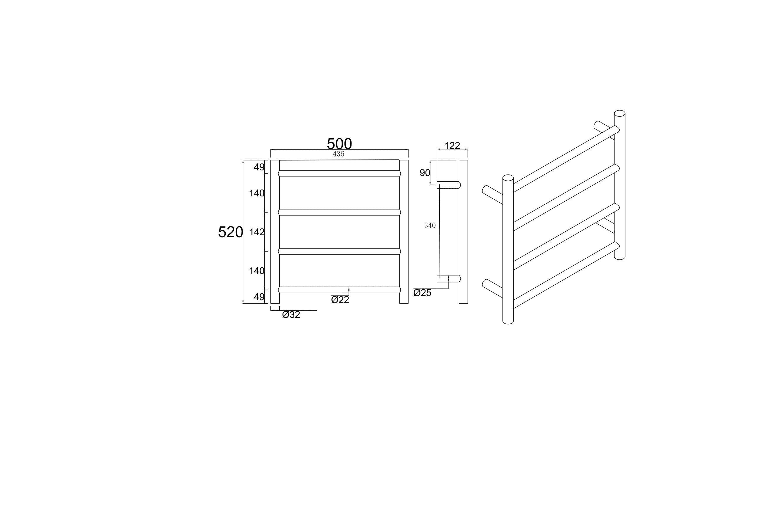 Round Electric Heated Towel Rack 4 Bars BUYG04.R.HTR