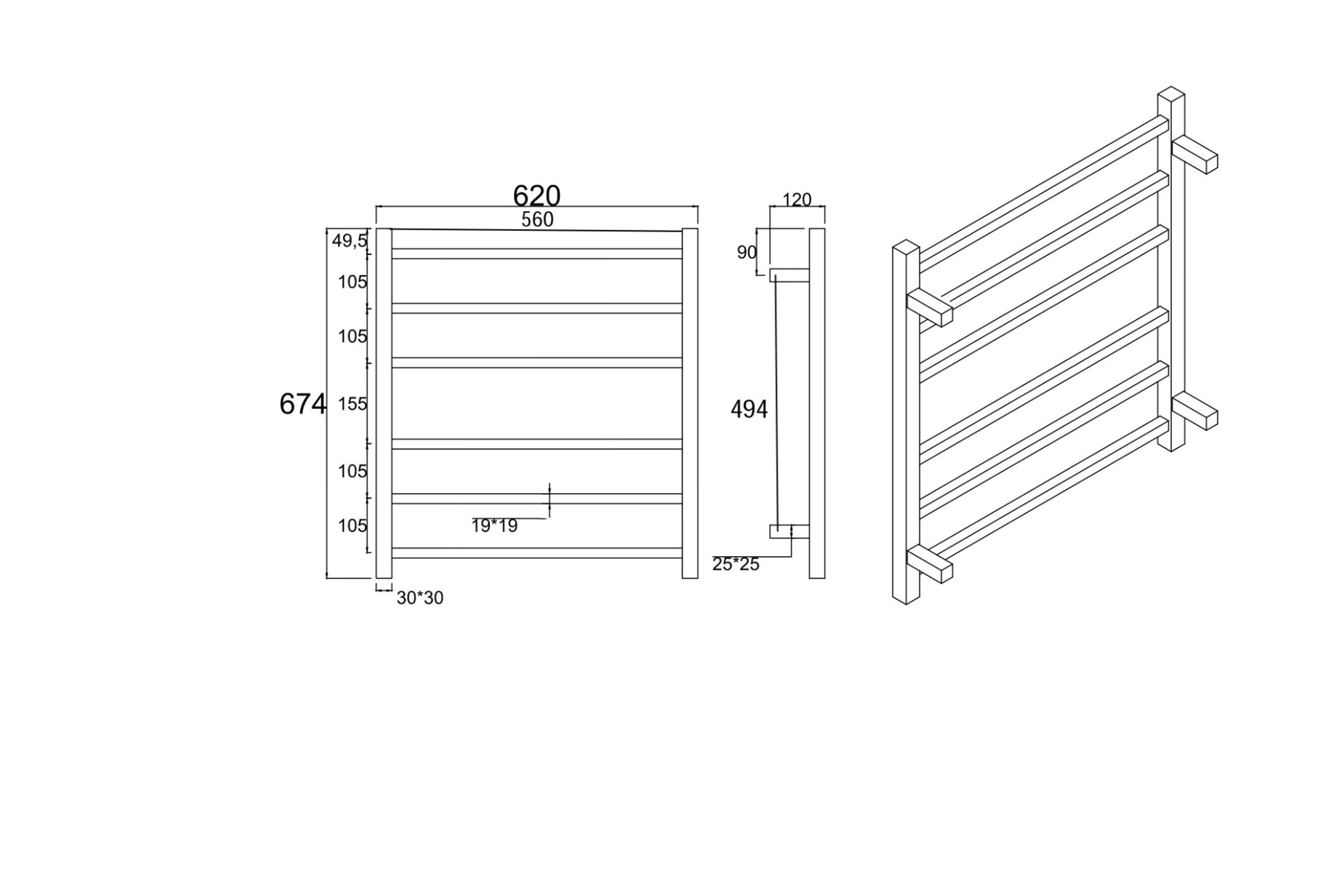 Square Electric Heated Towel Rack 6 Bars