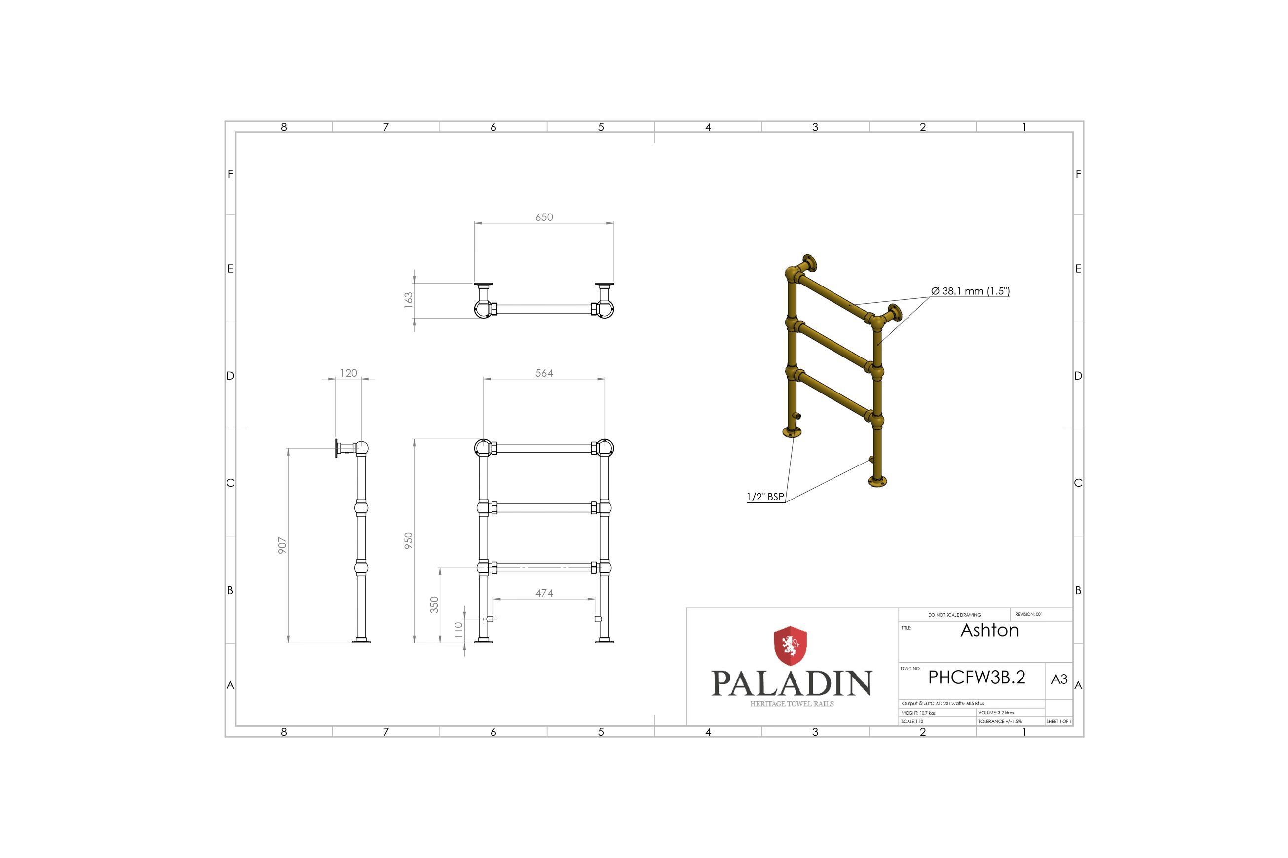 Paladin 3 Bar Ashton Towel Rail (Antique Bronze)