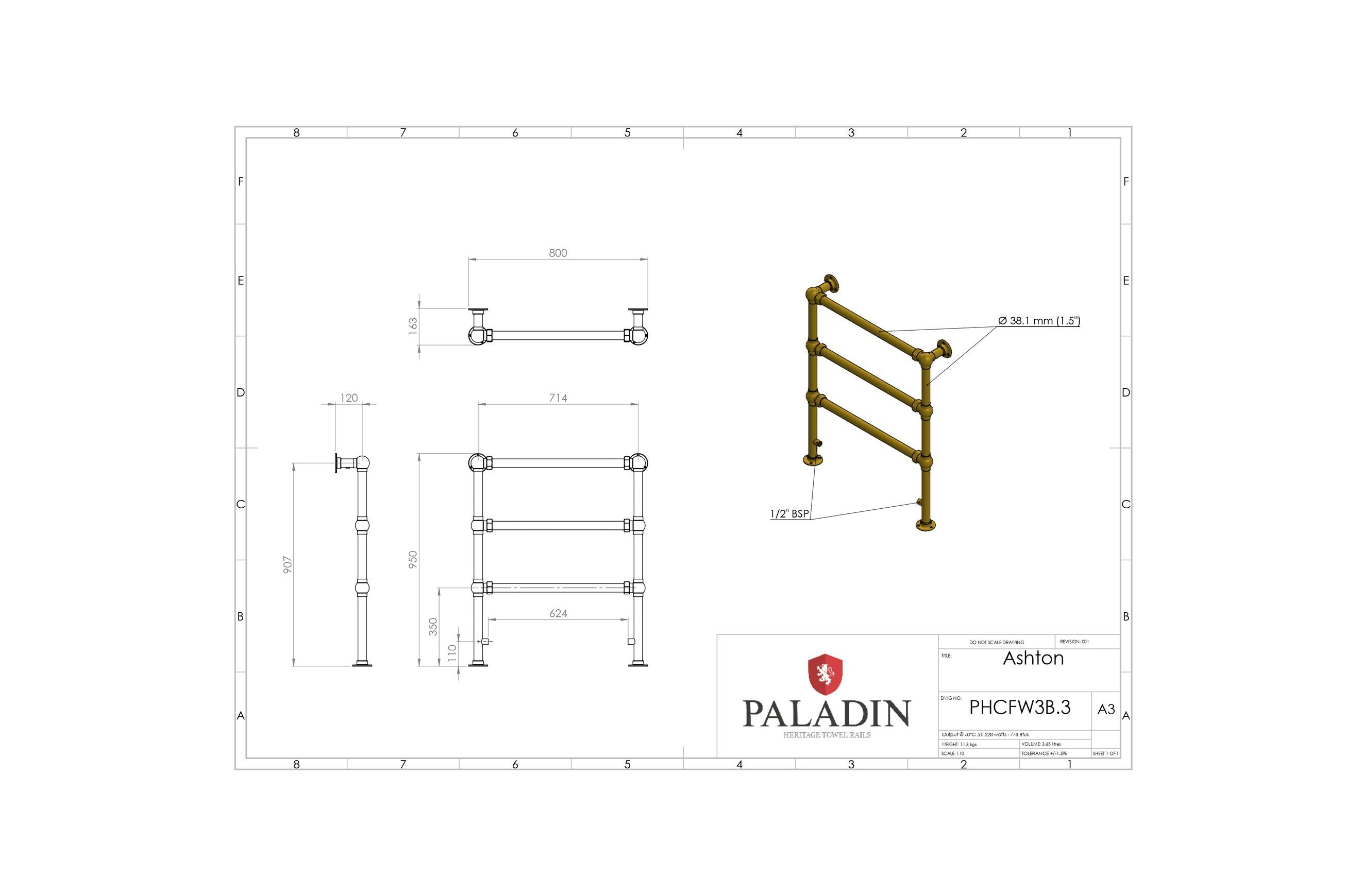 Paladin 3 Bar Ashton Towel Rail (Antique Bronze)