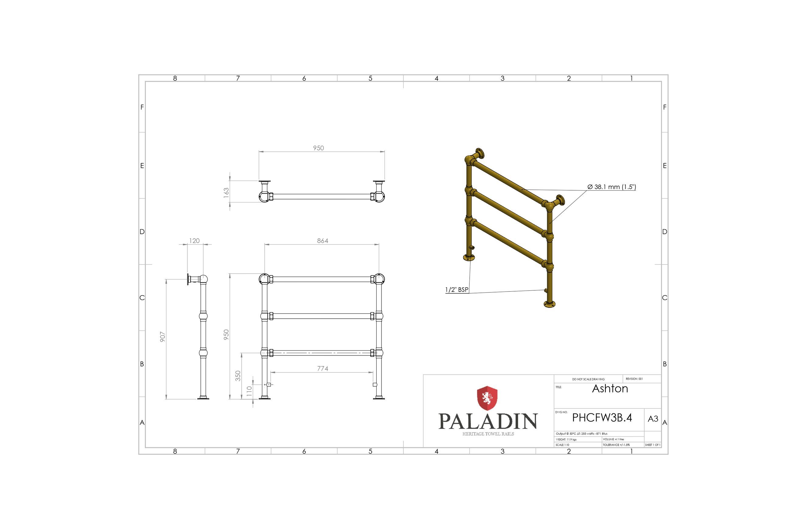 Paladin 3 Bar Ashton Towel Rail (Antique Bronze)