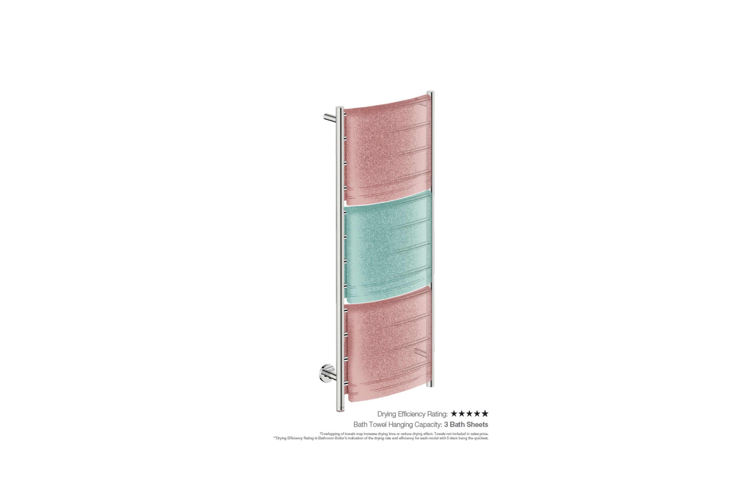 NATURAL 12 Bar 500mm Curved Heated Towel Rail with PTSelect Switch