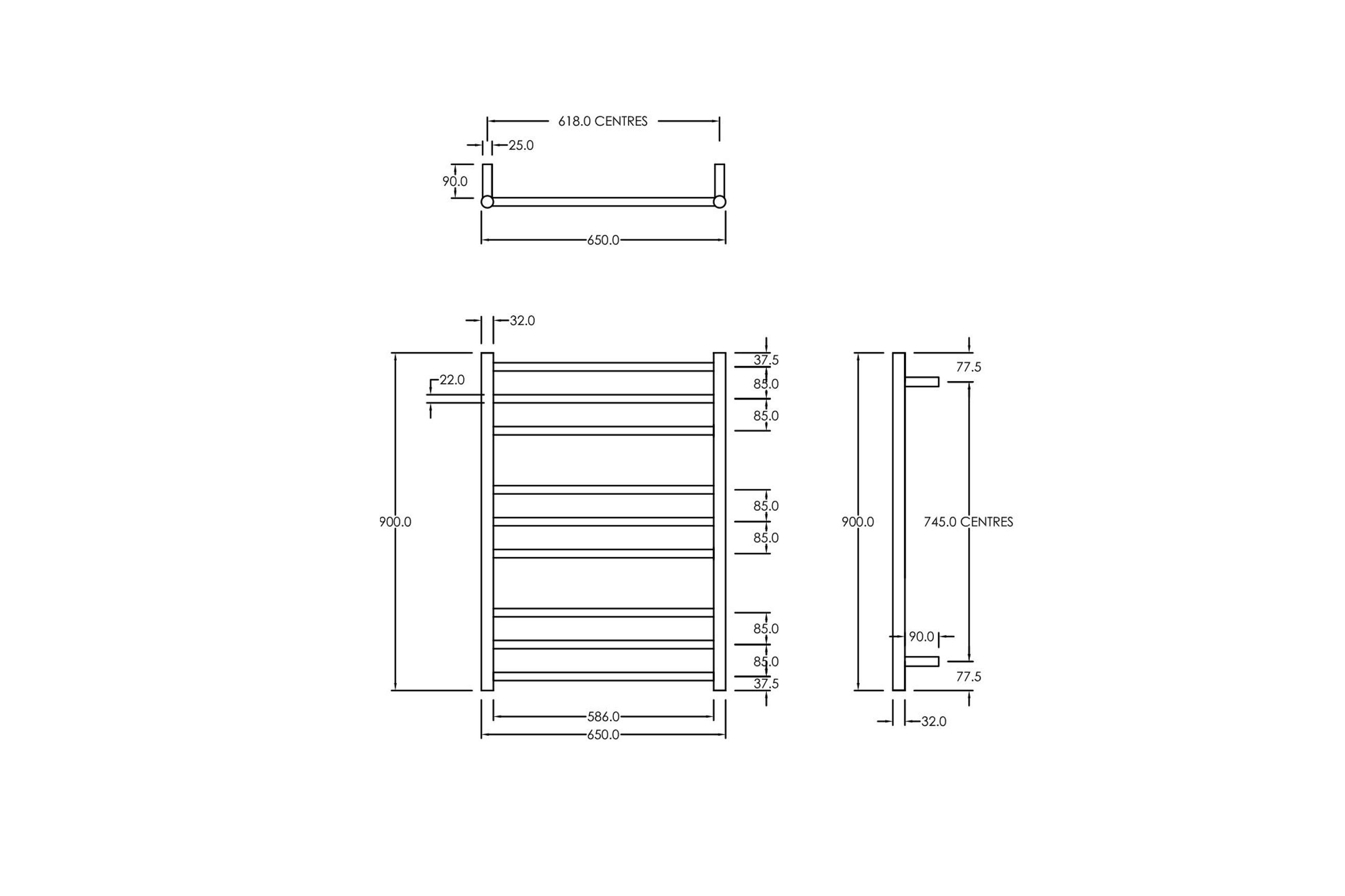 Round Towel Rail 240V 900 x 650mm Brushed Copper