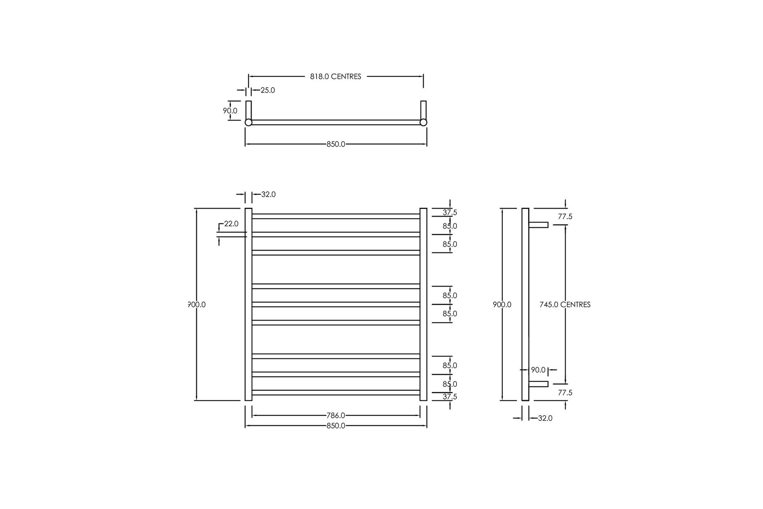Round Towel Rail 240V 900 x 850mm Satin Black