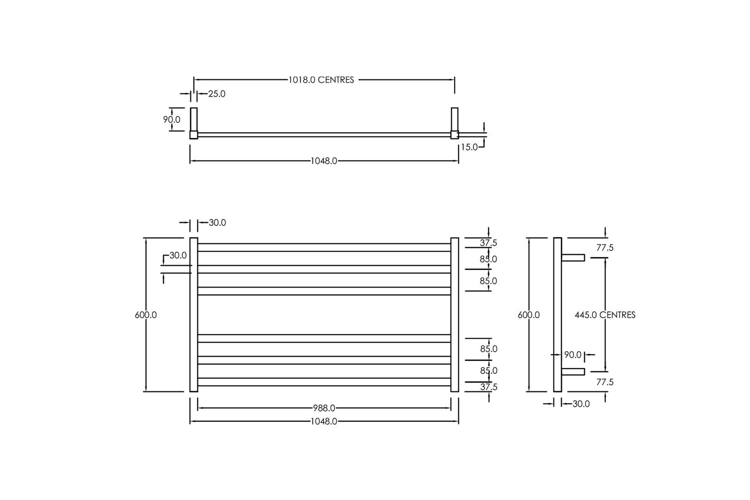 Square Towel Rail 240V 600 x 1050mm Chrome
