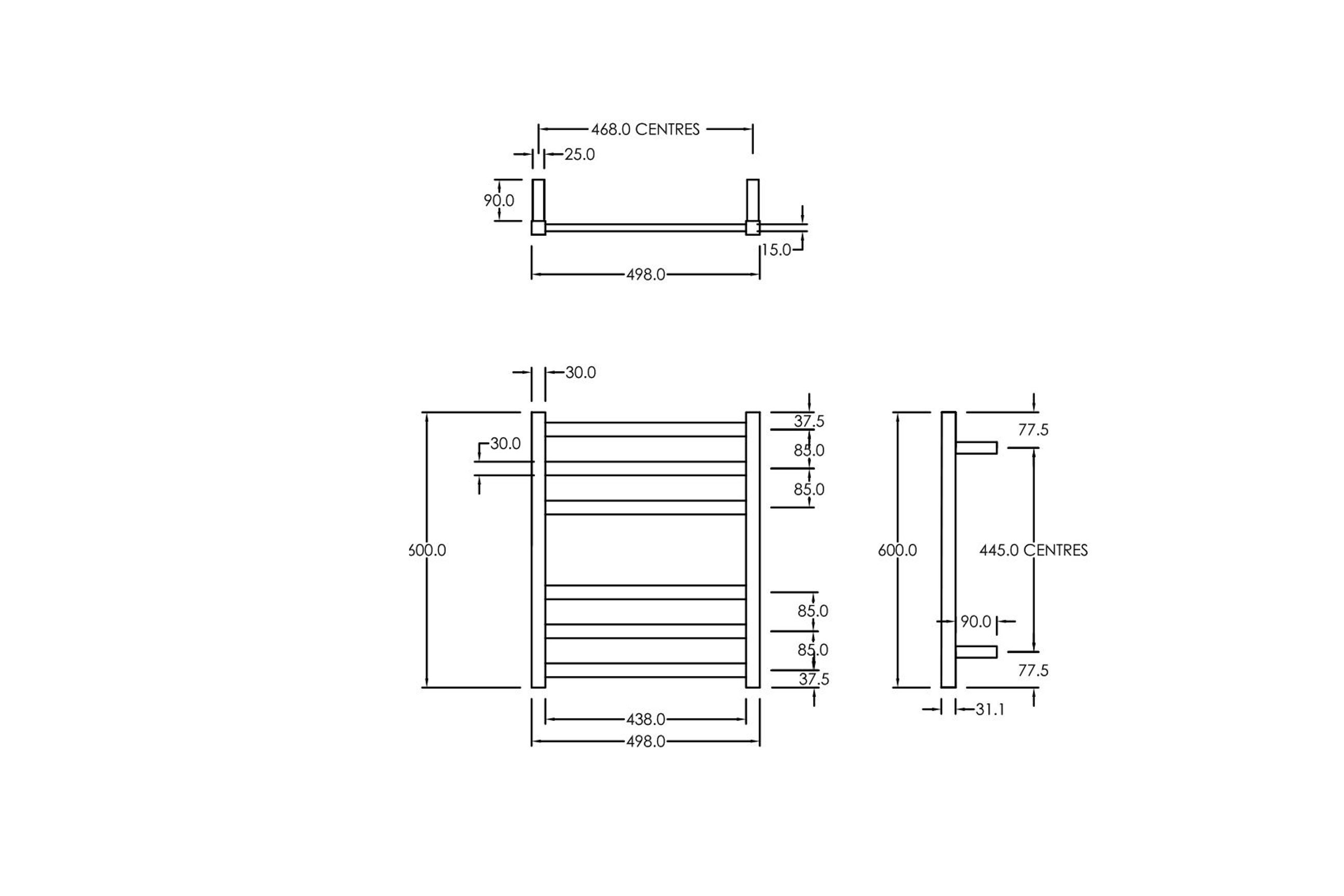Square Towel Rail 240V 600 x 500mm Chrome