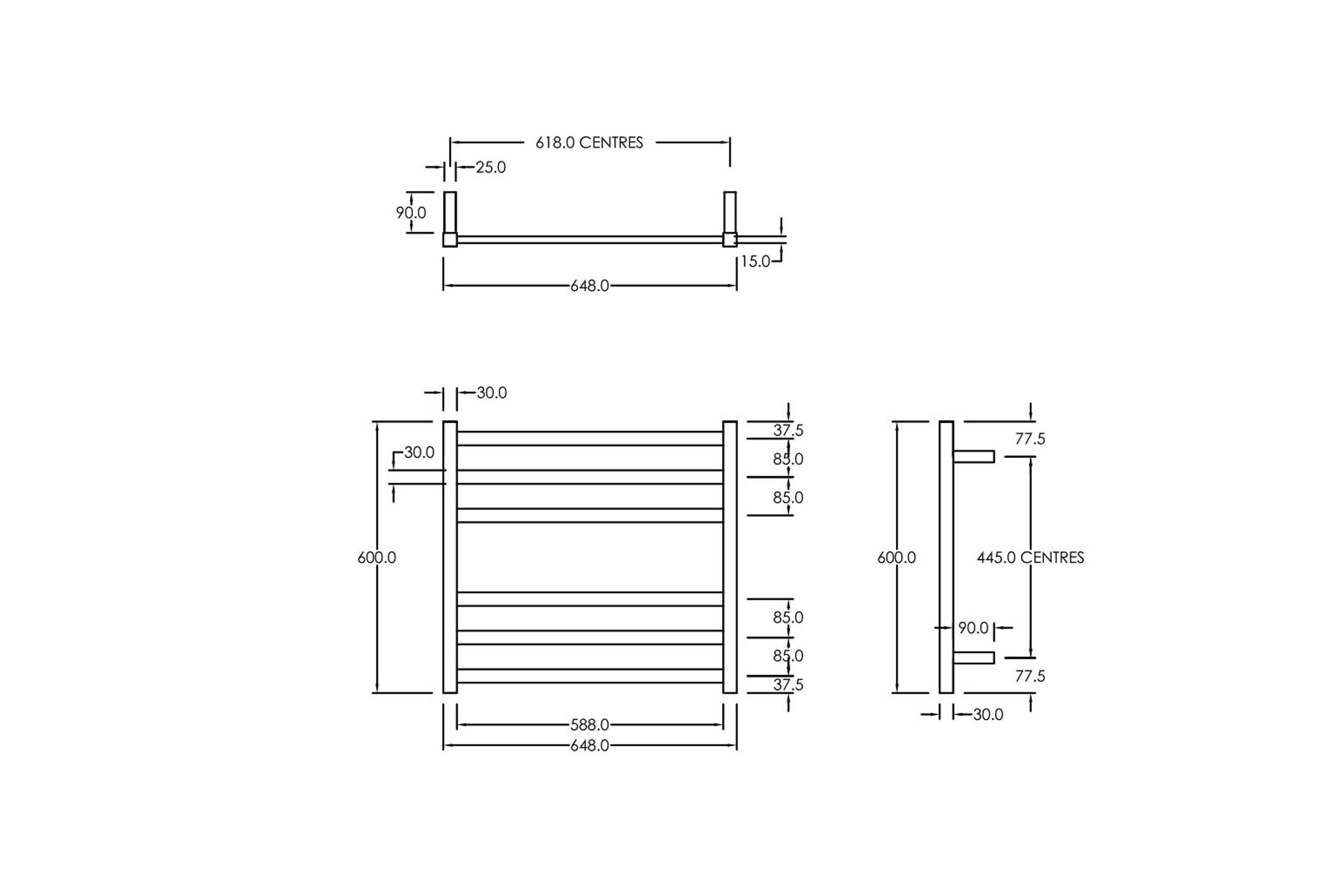 Square Towel Rail 240V 600 x 650mm Chrome