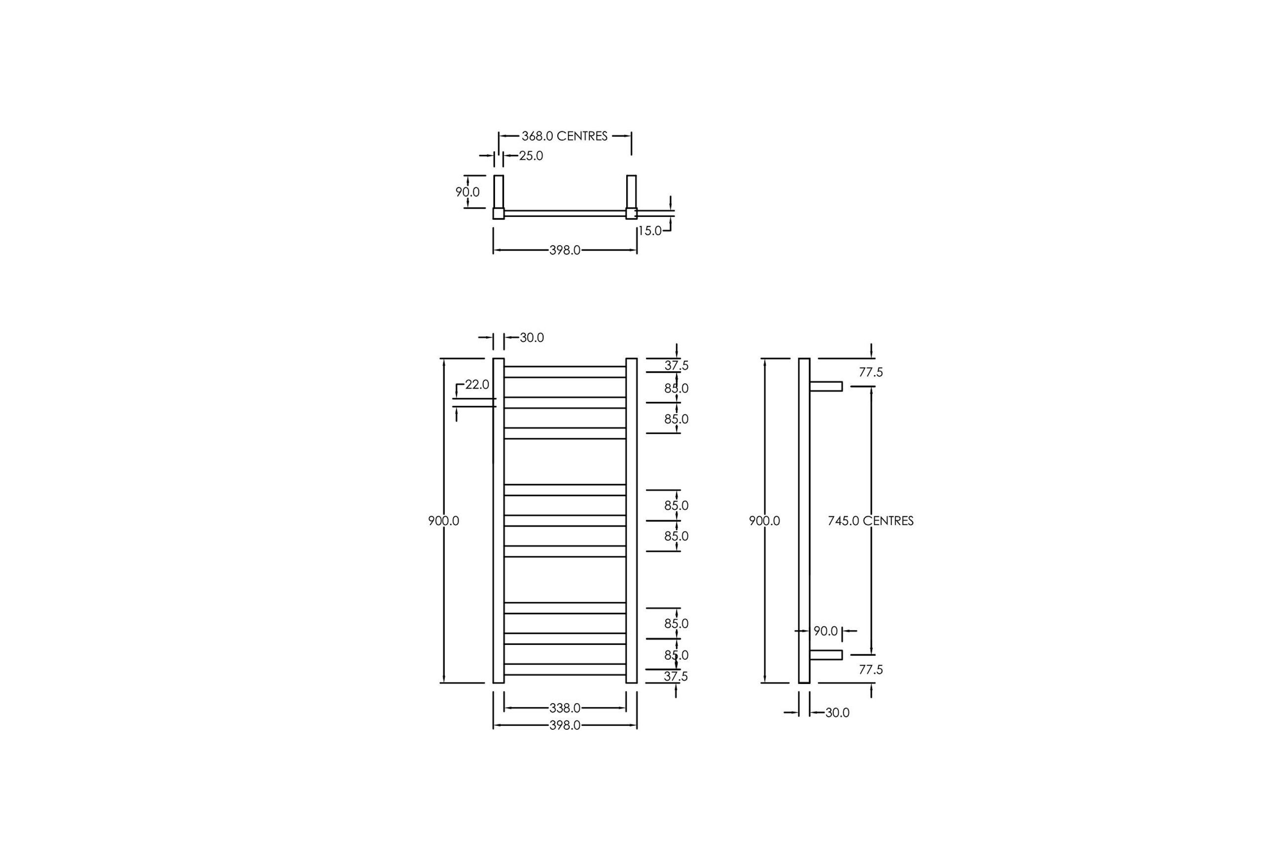 Square Towel Rail 240V 900 x 400mm Satin Black