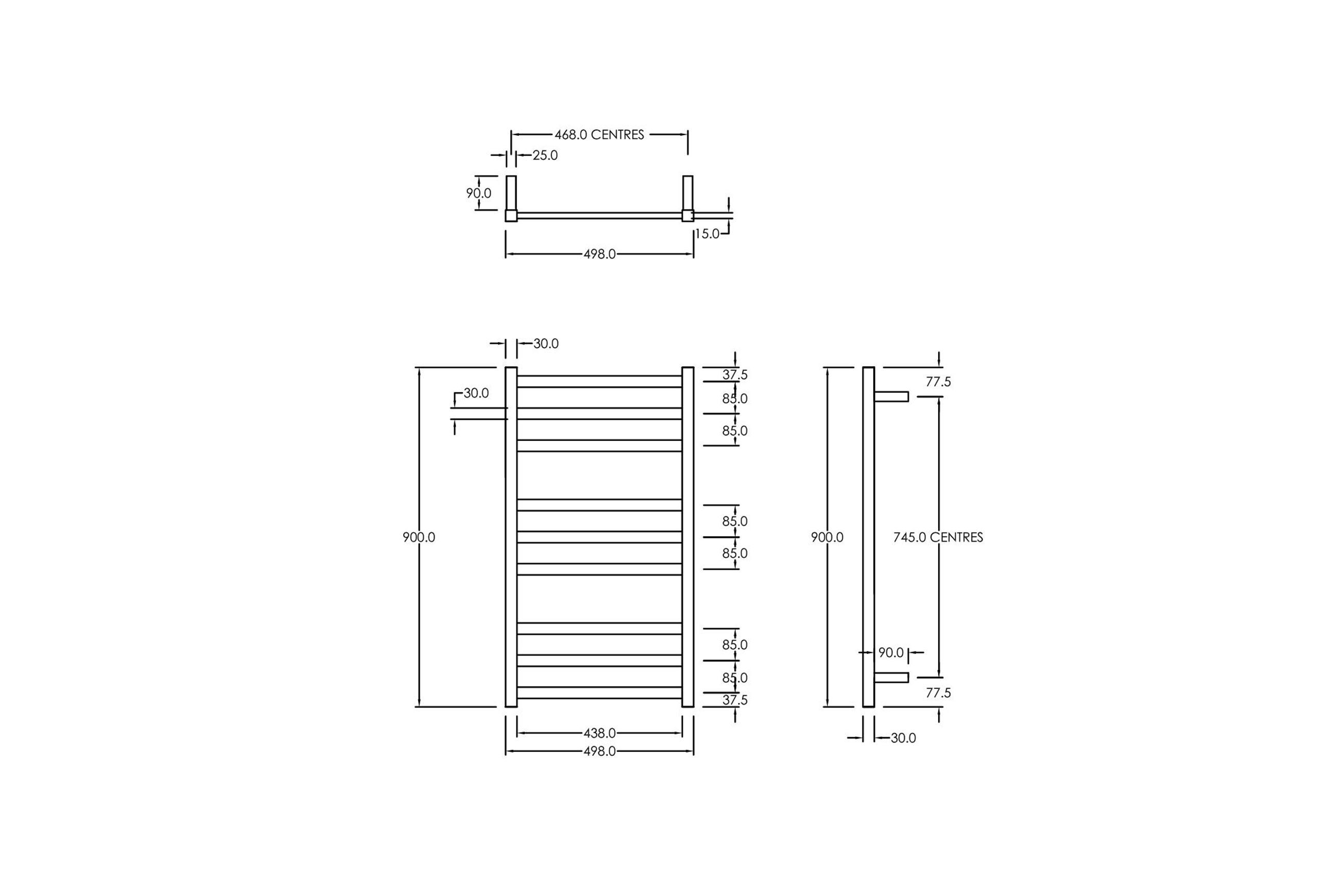 Square Towel Rail 240V 900 x 500mm Gun Metal
