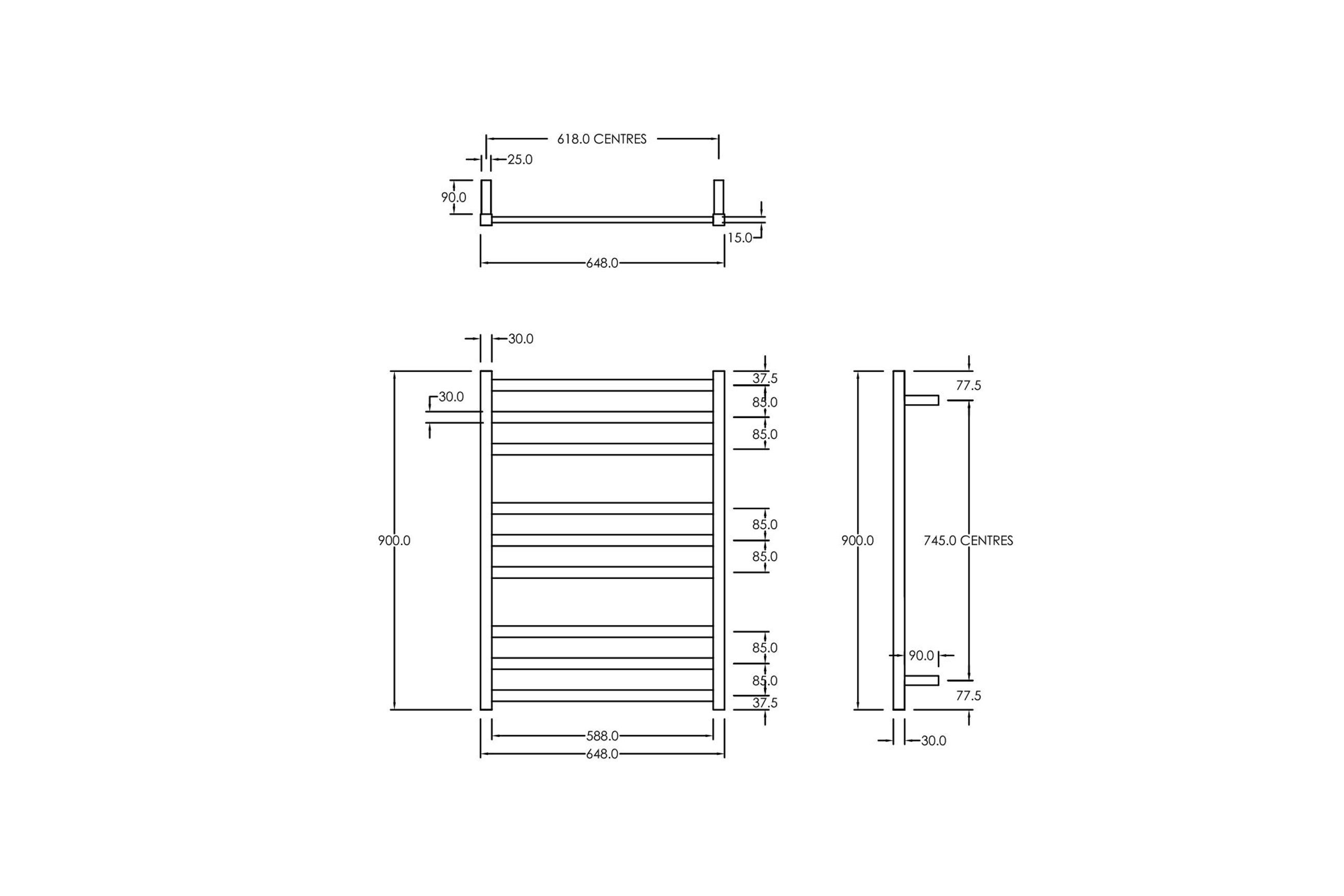 Square Towel Rail 240V 900 x 650mm Chrome
