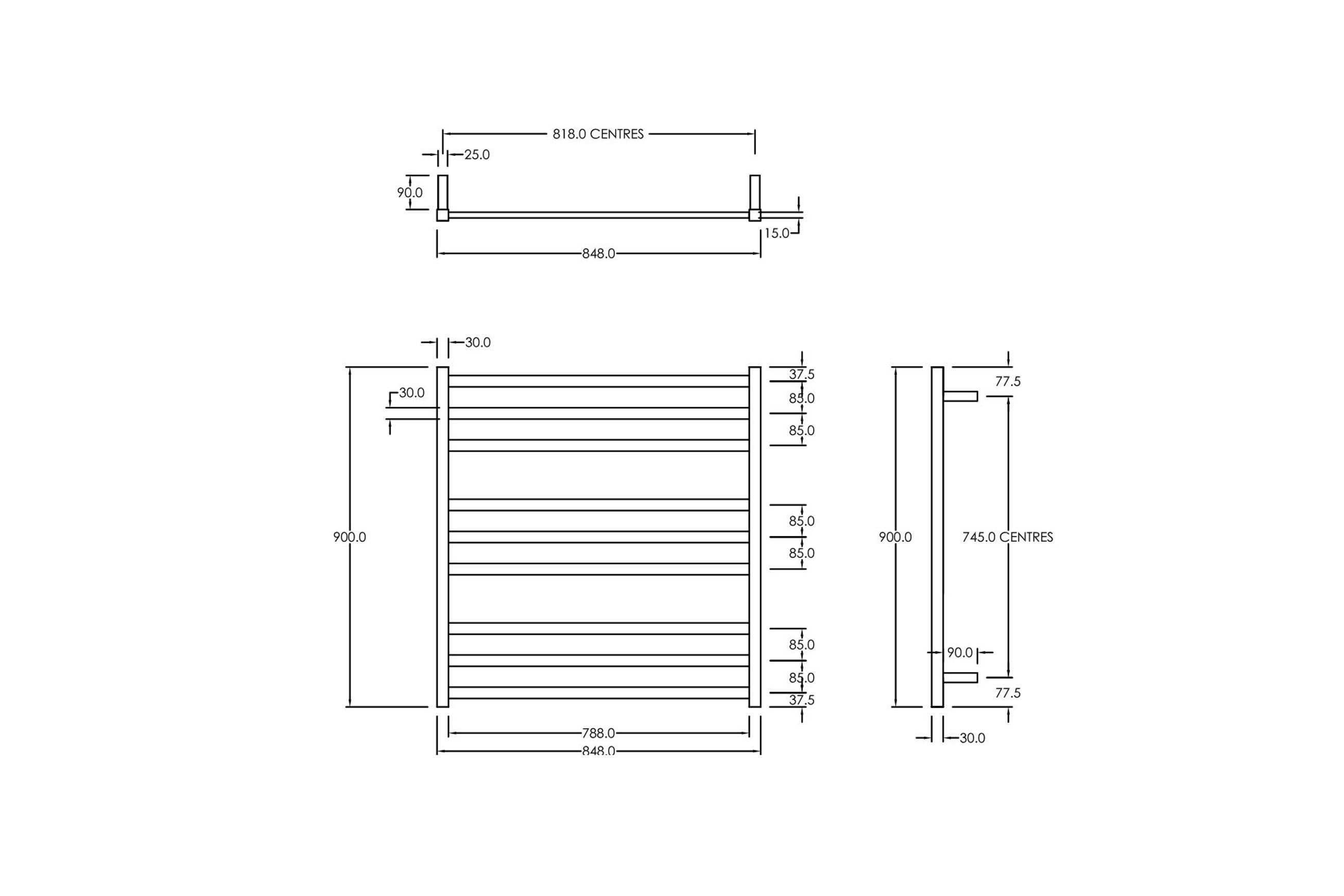 Square Towel Rail 240V 900 x 850mm Chrome