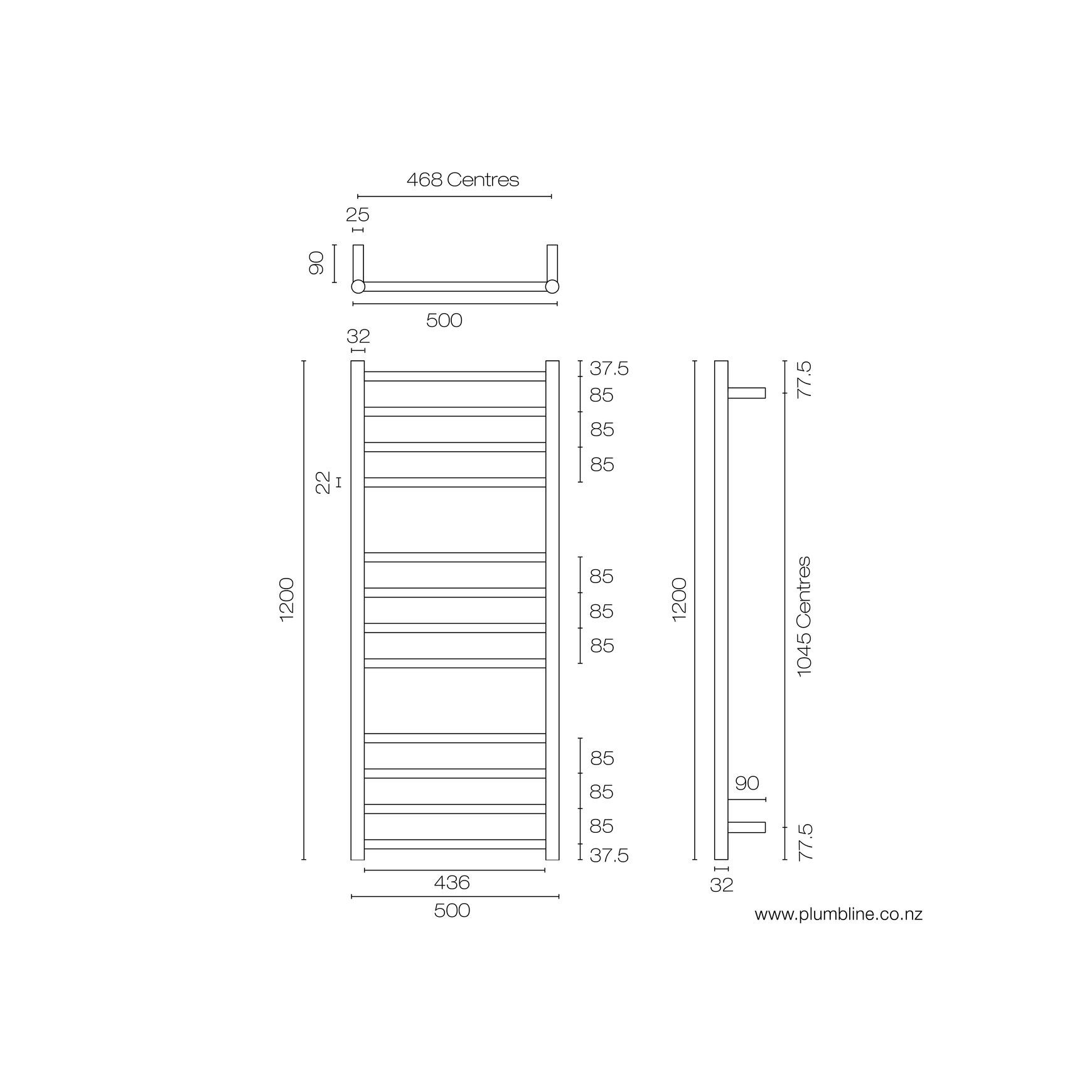 Tube 12 Bar Heated Towel Ladder 120 X 50cm