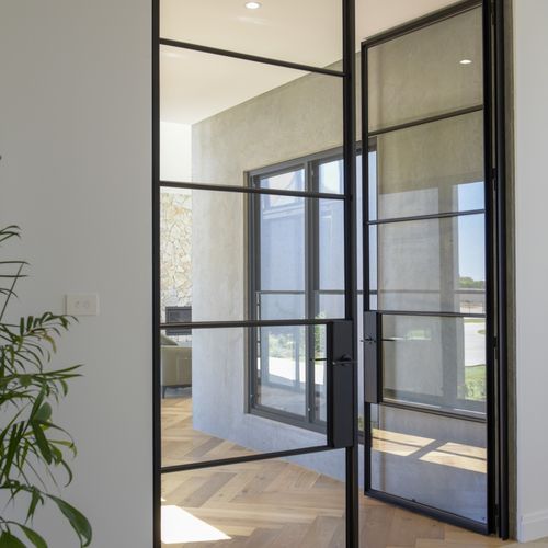 Steel Frame Glass Hinge Doors - Galvanised W40