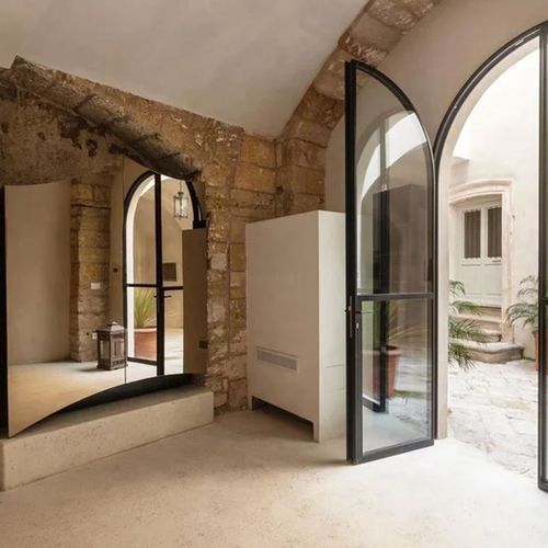 Arch Steel Frame Glass Hinge Doors - Galvanised W40