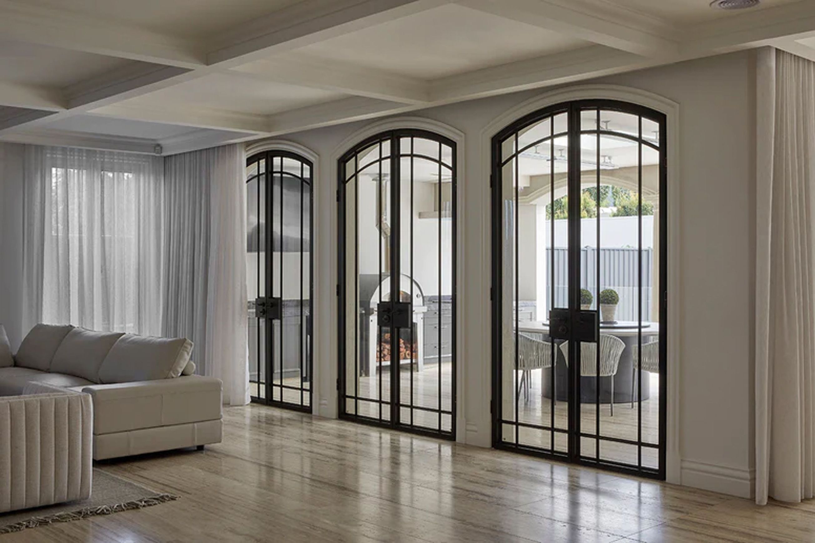 Arch Steel Frame Glass Hinge Doors - Galvanised FPS50