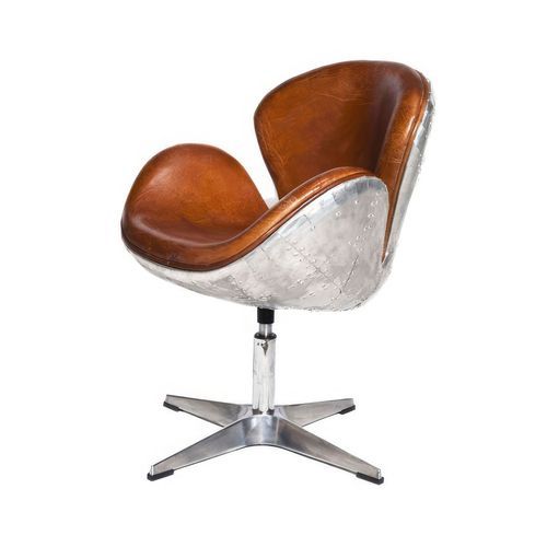 Gauntlet Aluminium and Brown Leather Swan Chair