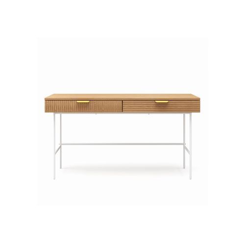 Kina Ripple Slatted Desk | 140cm | Natural Oak & White