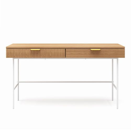 Kina Ripple Slatted Desk | 140cm | Natural Oak & White