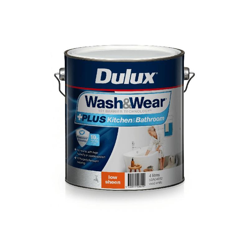 Wash&Wear+ Kitchen & Bathroom Low Sheen 4L by Dulux