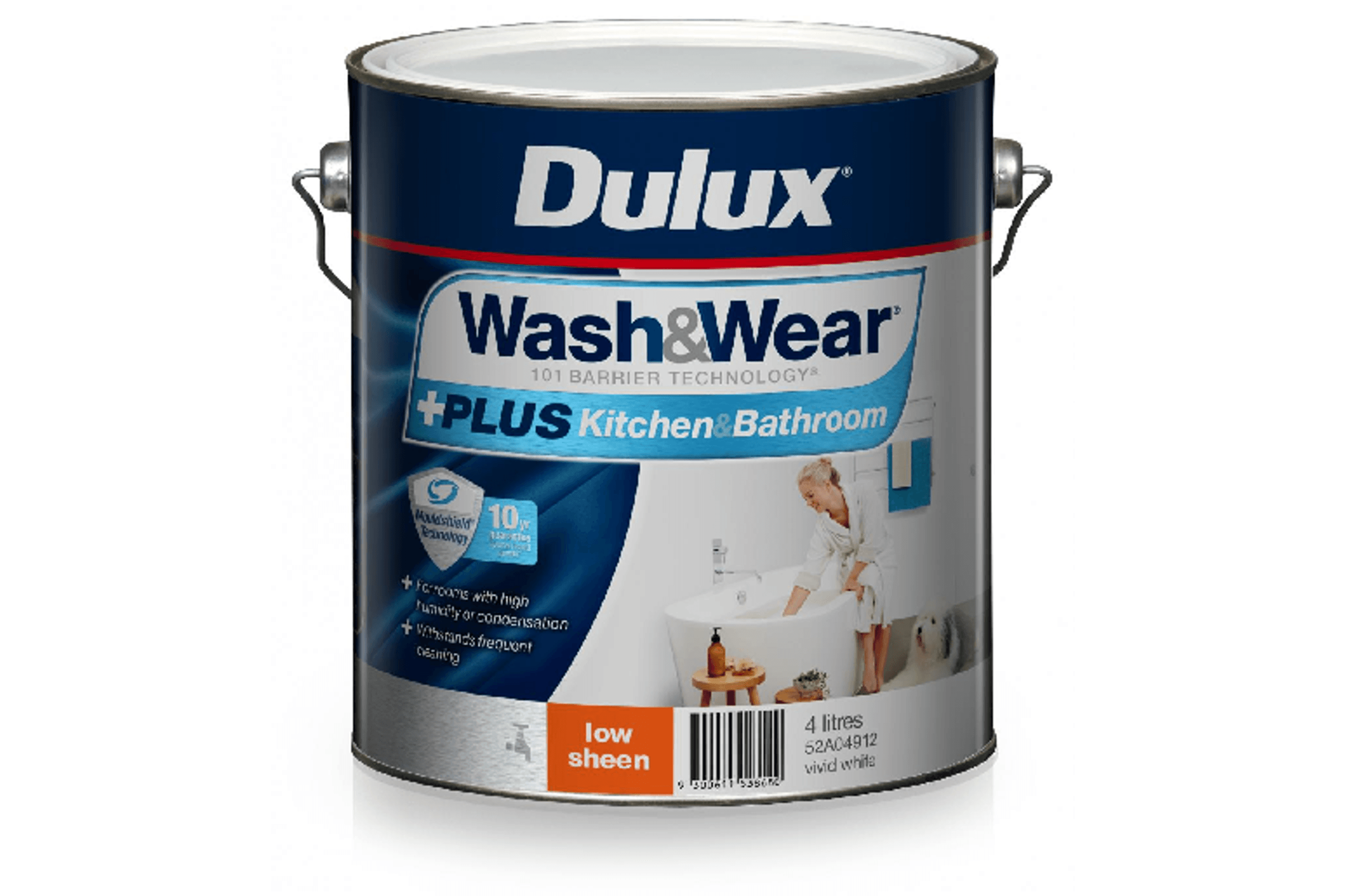 Wash&Wear+ Kitchen & Bathroom Low Sheen 4L by Dulux