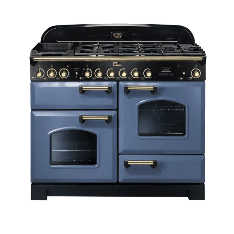 110cm Classic Deluxe 5 Burner Dual Fuel Range Cooker - Blue Stone/Brass