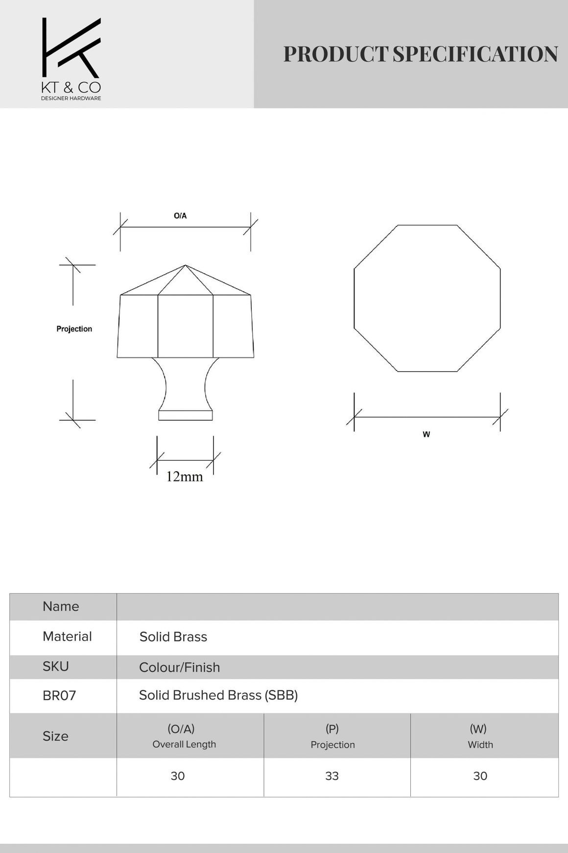Octagon Solid Brass Cabinet Knobs