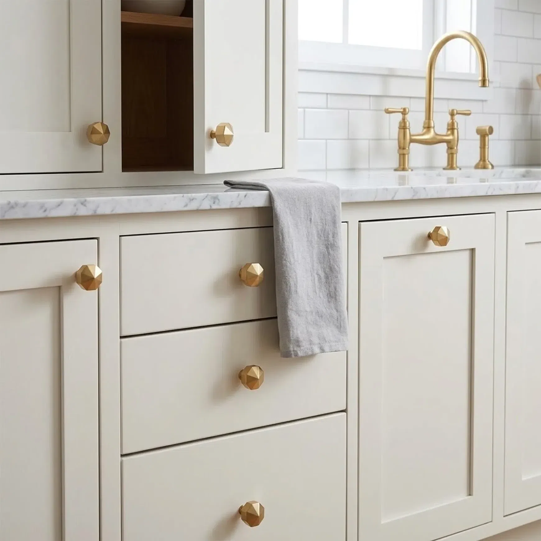 Octagon Solid Brass Cabinet Knobs