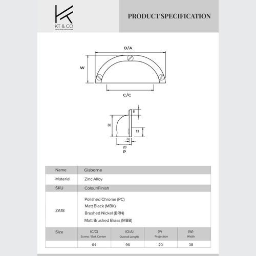 Gisborne Hamptons Cup Pull Handles (64mm)