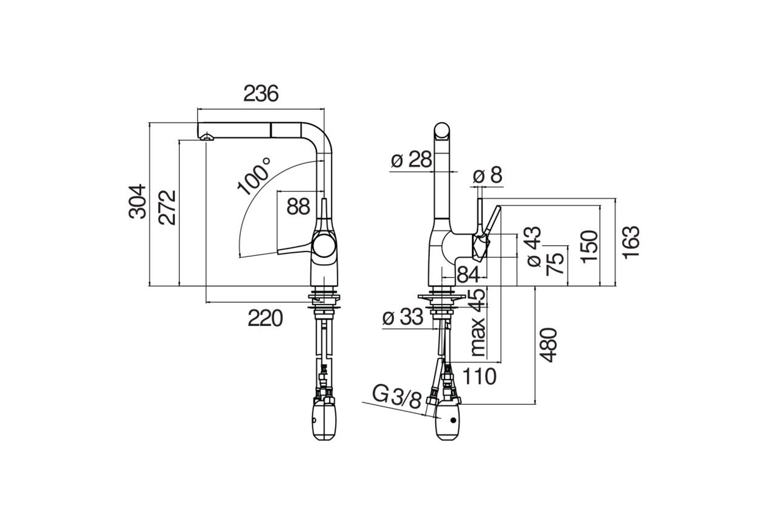 Mania Kitchen Mixer dimensions