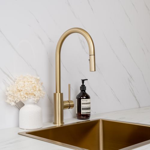 Mira Brushed Brass Gold Pull Out Mixer