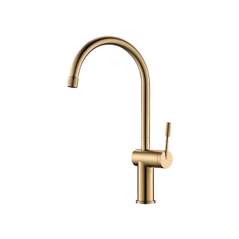 Rivet Gooseneck Kitchen Mixer Brushed Brass