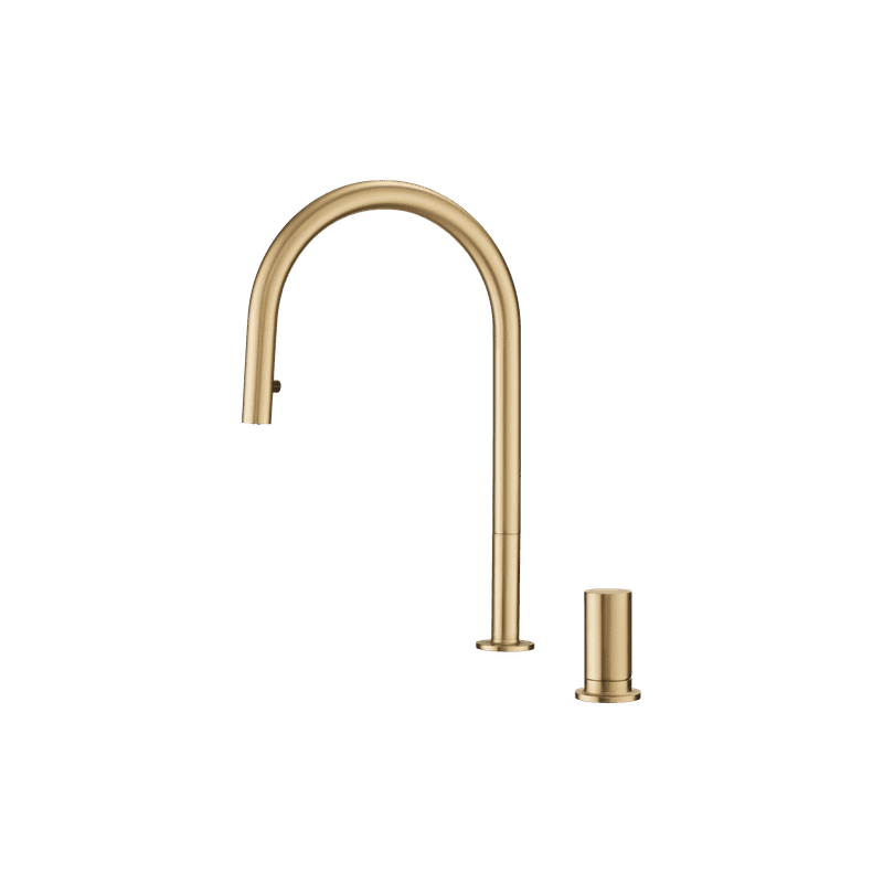 Doppia Extractable Kitchen Mixer Brushed Gold