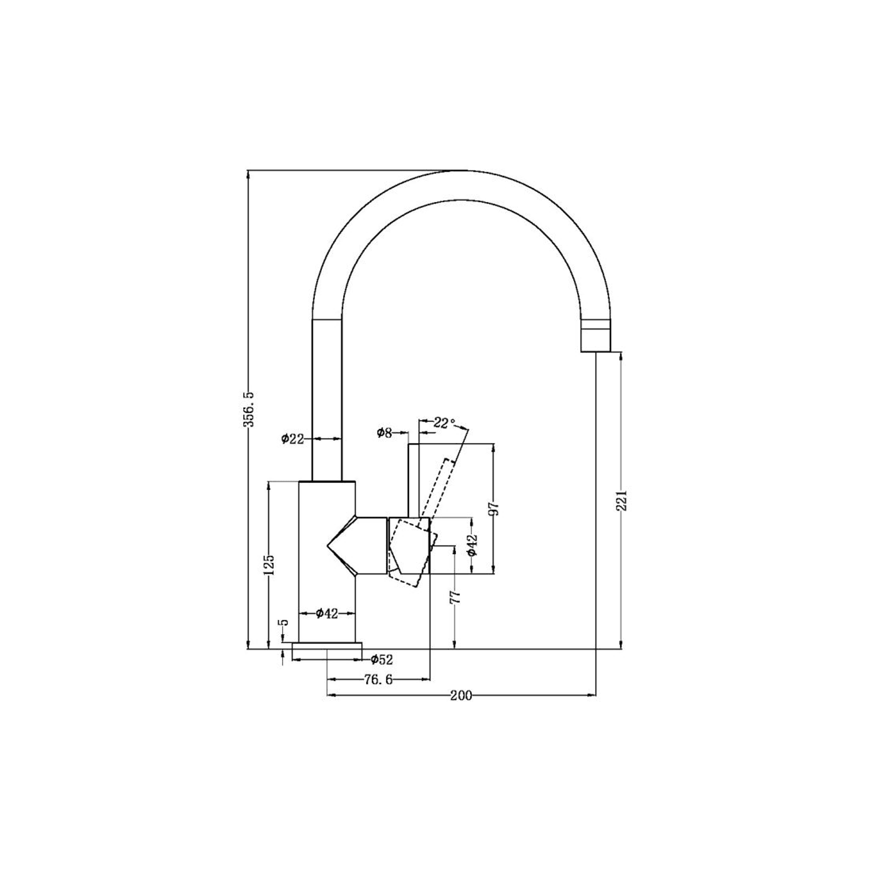 Zen SS316L Kitchen Mixer | Brushed Gold dimensions