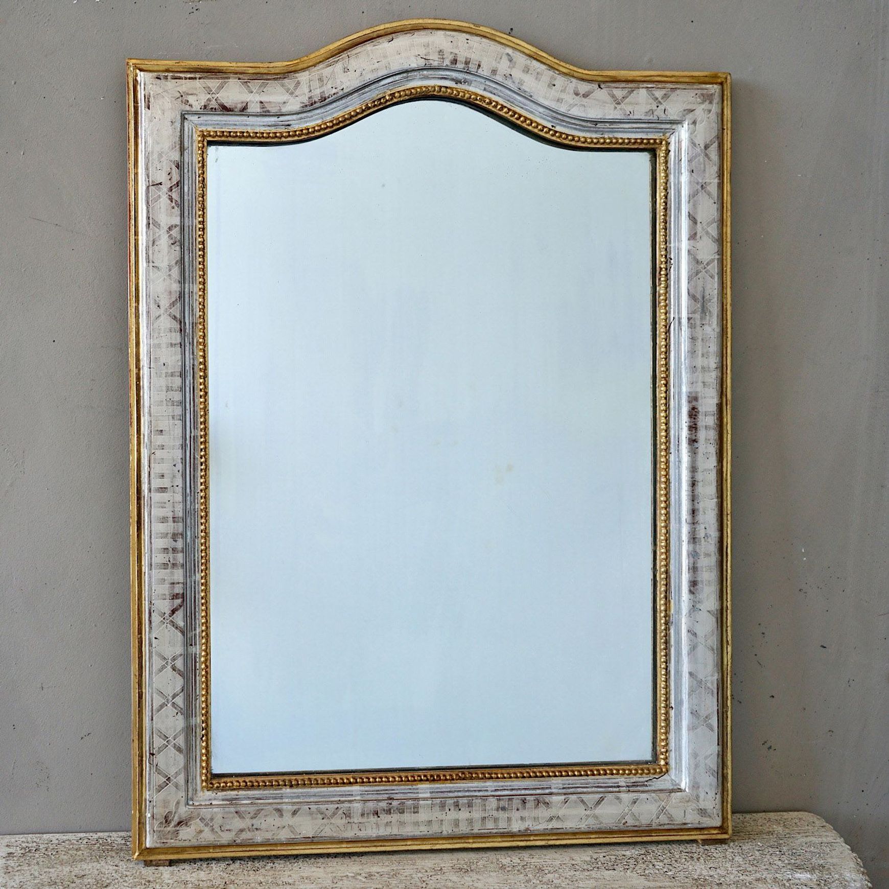 Antique French Louis Philippe Silvered & Gilded Mirror