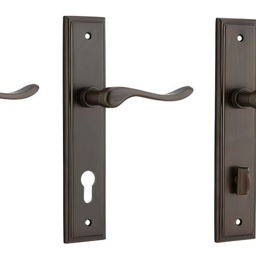 Iver Stirling Door Lever on Stepped Backplate Signature Brass
