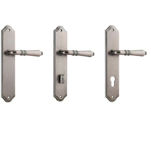 Iver Sarlat Lever Door Handle on Shouldered Backplate Distressed Nickel