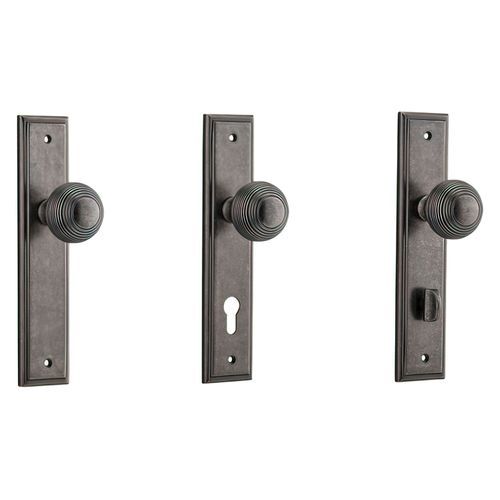 Iver Guildford Door Knob on Stepped Backplate Distressed Nickel