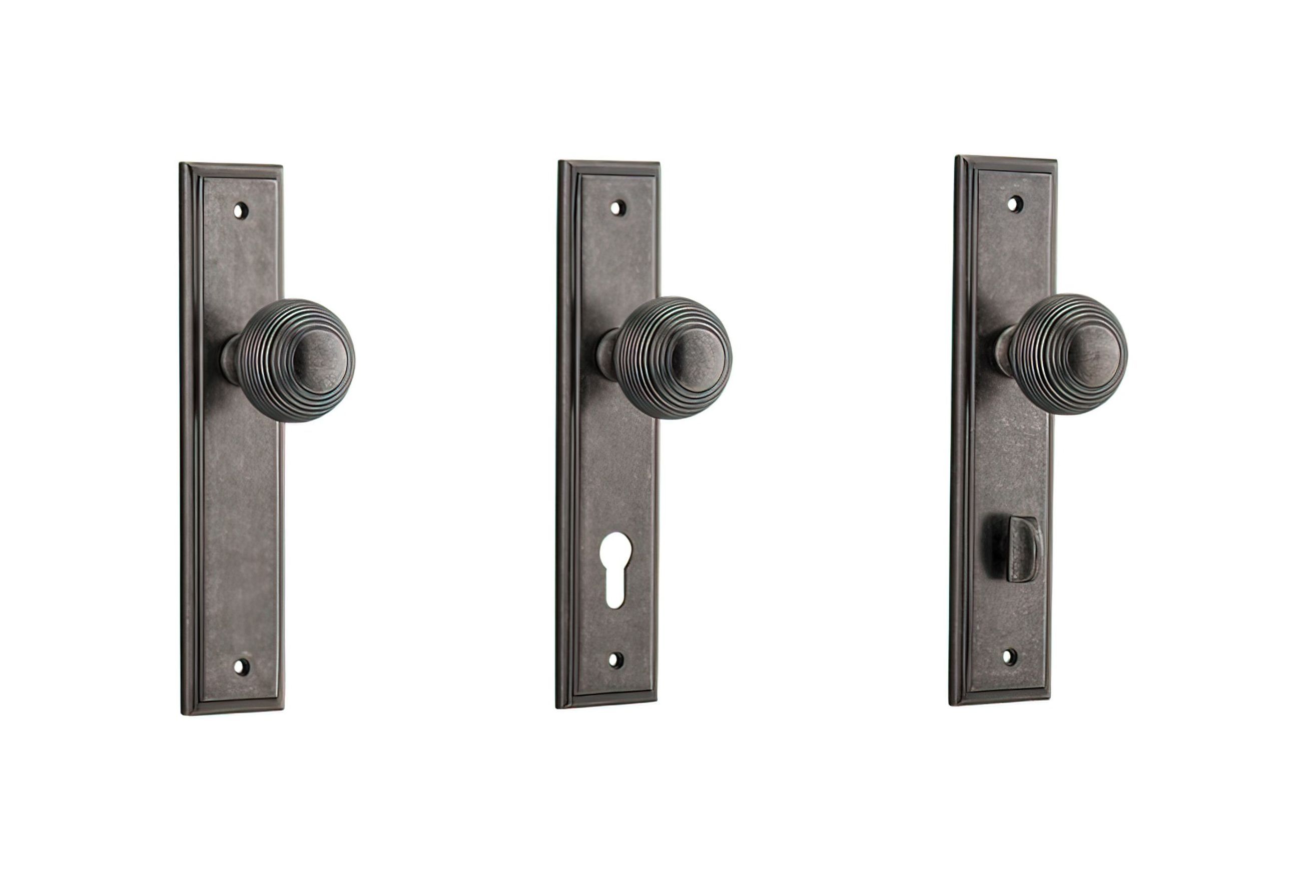 Iver Guildford Door Knob on Stepped Backplate Distressed Nickel