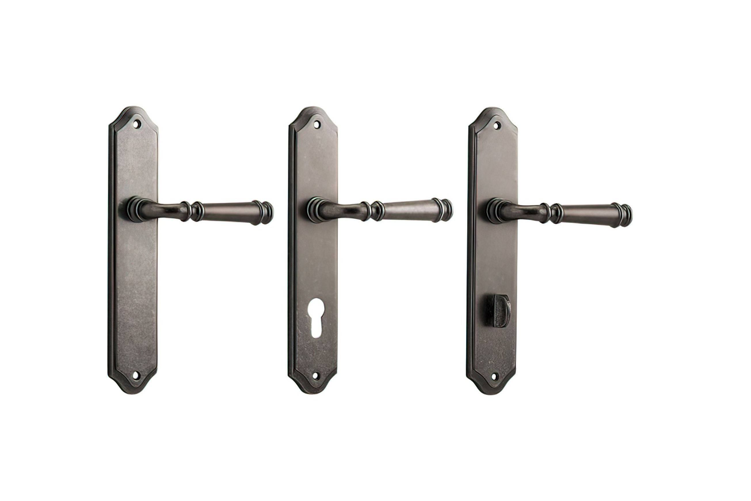 Iver Verona Door Lever on Shouldered Backplate Distressed Nickel