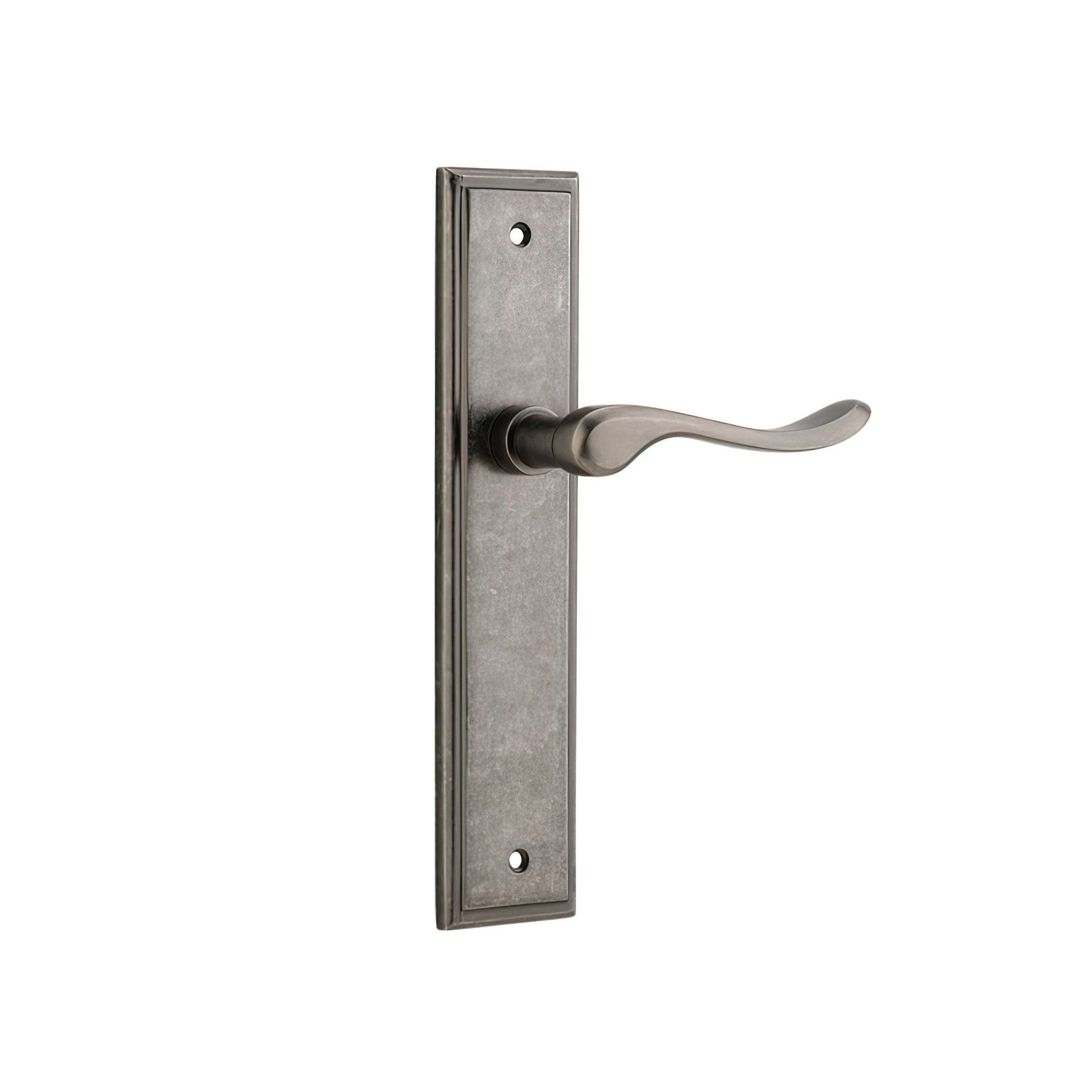 Iver Stirling Door Lever on Stepped Backplate Distressed Nickel