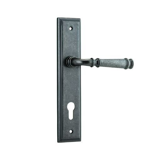Iver Verona Door Lever on Stepped Backplate Distressed Nickel