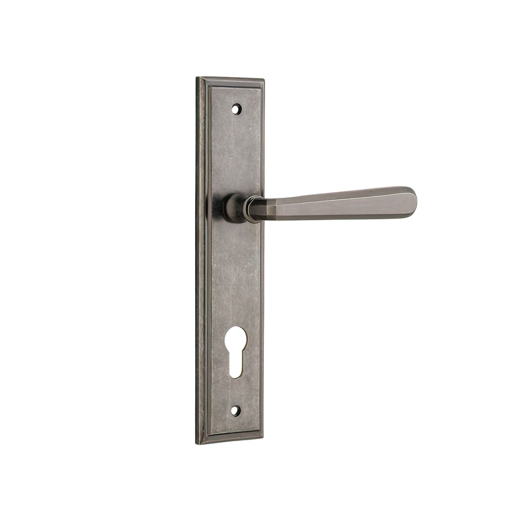 Iver Copenhagen Door Lever on Stepped Backplate Distressed Nickel