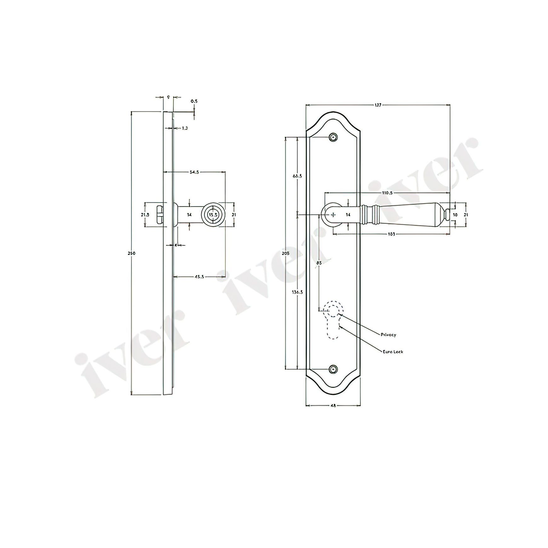 Iver Sarlat Lever Door Handle on Shouldered Backplate Distressed Nickel