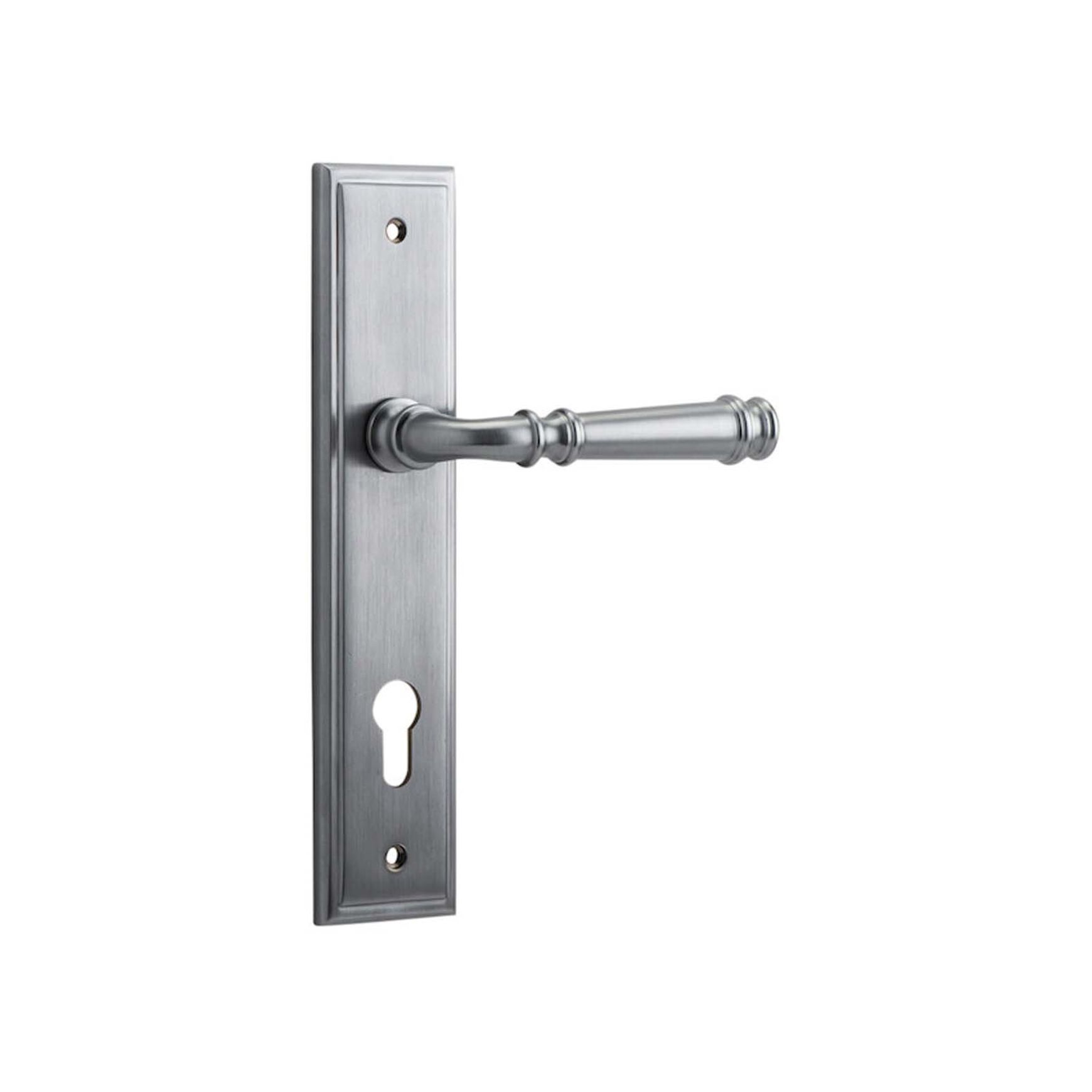 Iver Verona Door Lever on Stepped Backplate Euro Brushed Chrome 12242E85 - Customise to your need