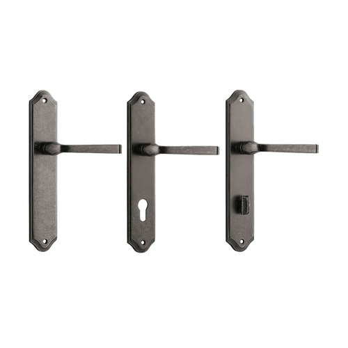 Door Lever on Shouldered Backplate Distressed Nickel