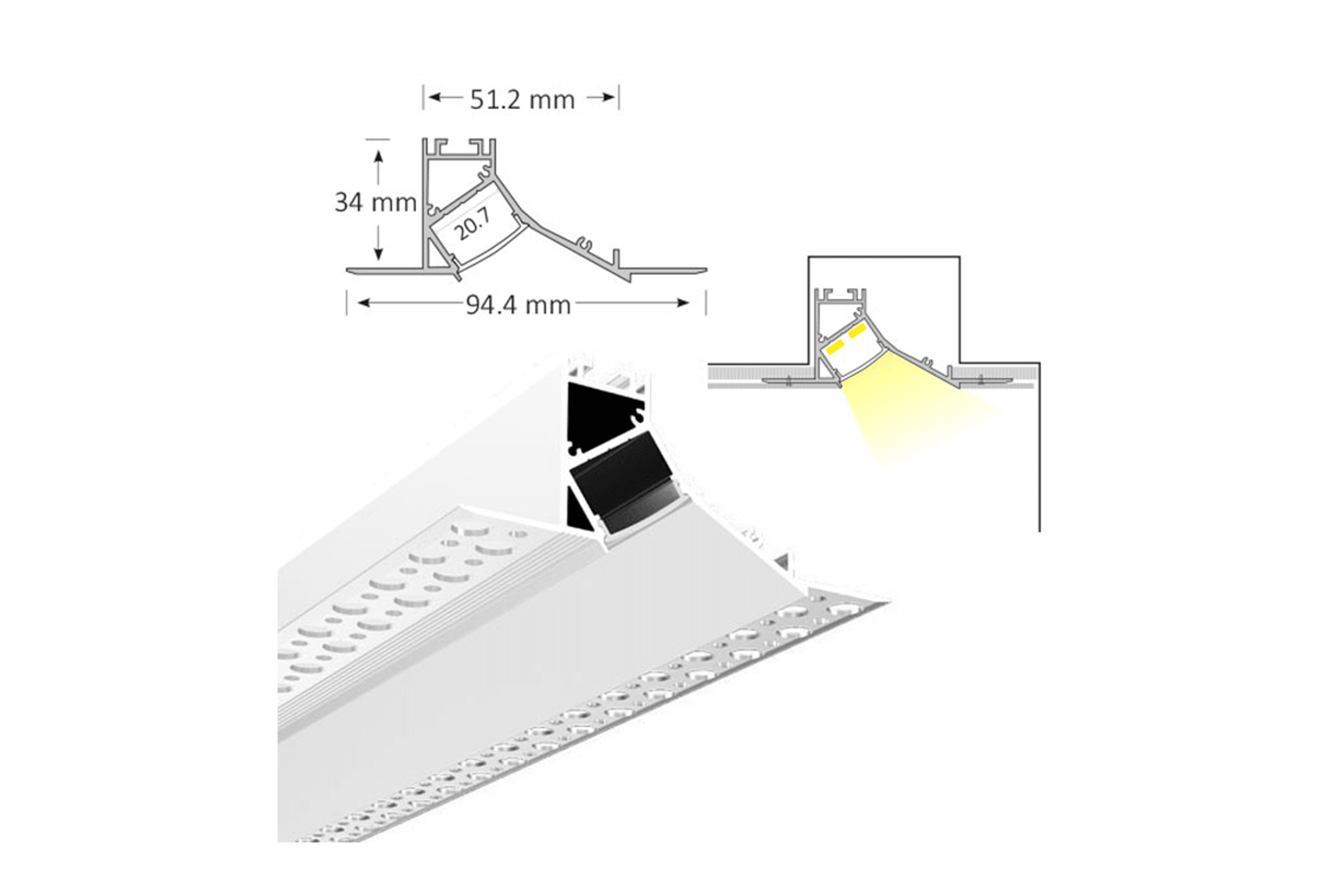 TL015 Wall Washer LED Profile Trimless for Cove Lightin