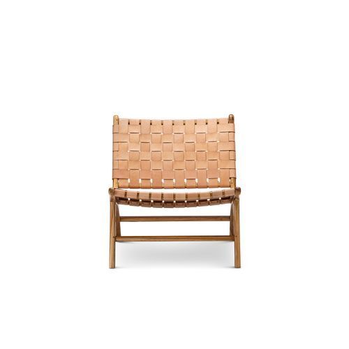 Lazie Leather Strapping Lounge Chair | Teak & Natural Tan